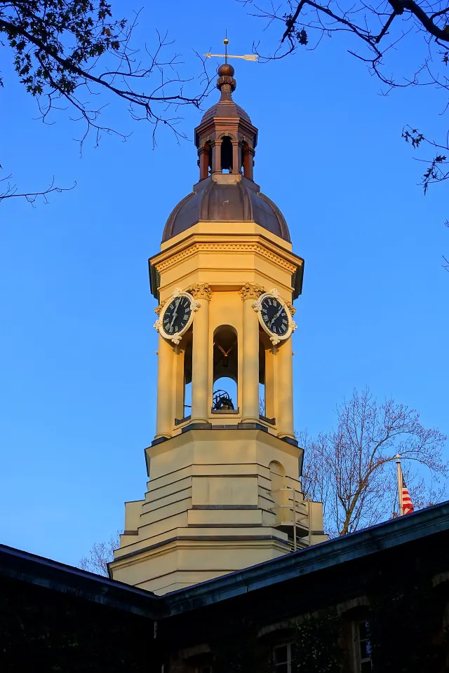 Cupola and clock tower above Nassau Hall at Princeton University