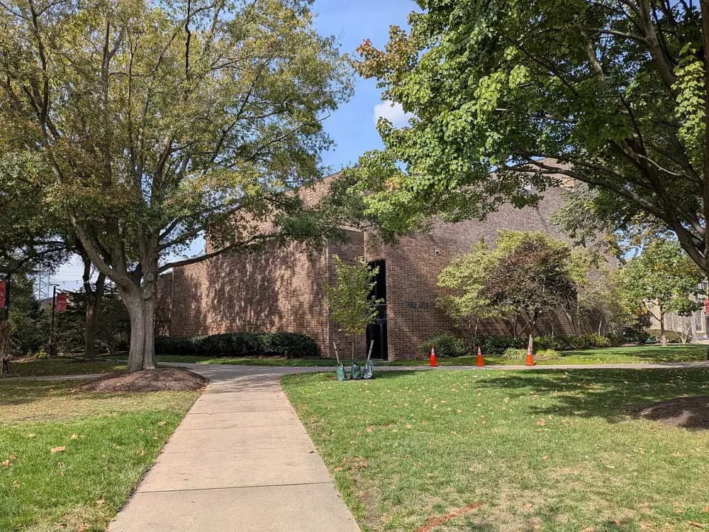 Fine Arts Building and trees on the Rutgers–Camden campus