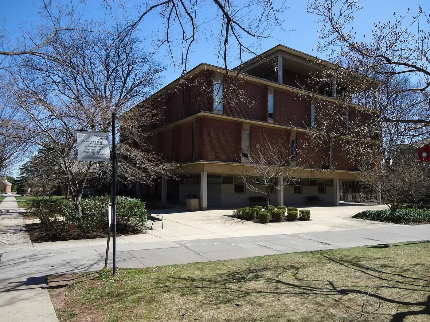 Milledoler Hall and a campus walkway on Rutgers’ Voorhees Campus