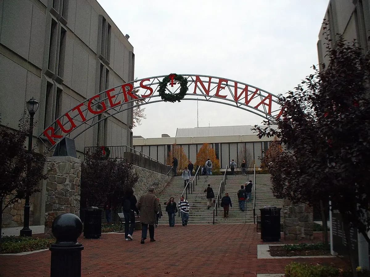 Pedestrian walkway beneath the Rutgers–Newark campus arch